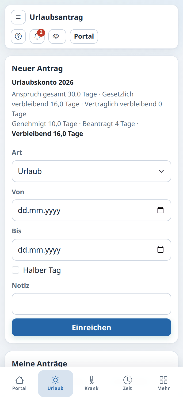 Urlaubsantrag im Mitarbeiterportal
